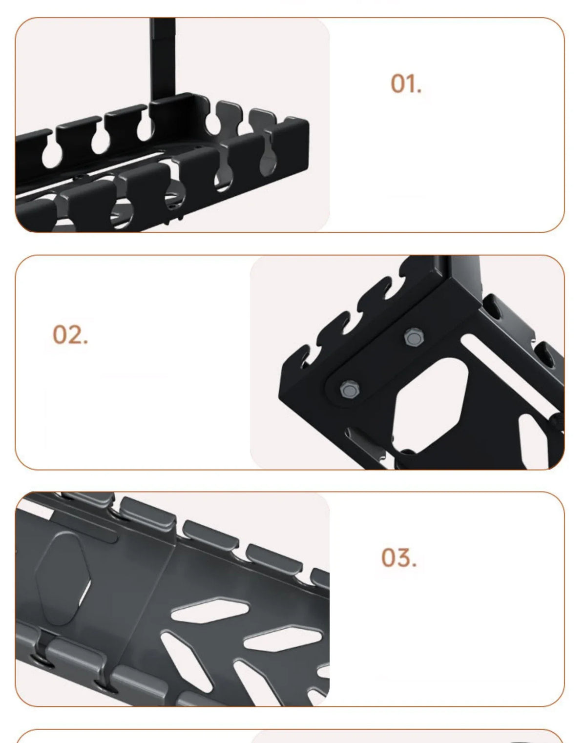 Under Table Storage Rack No Punching Metal Cable Management Tray Home Office Desk Wire Organizer Retractable Power Strip Storage