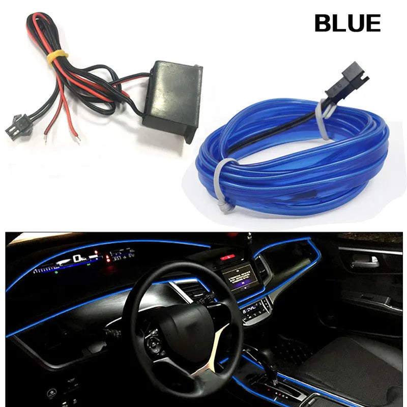 HQ 12V Universal LED Car Ambient Lamp Car Interior Decoration Light Cold Light Strips Waterproof Dashboard Console Lamp1/3/5M