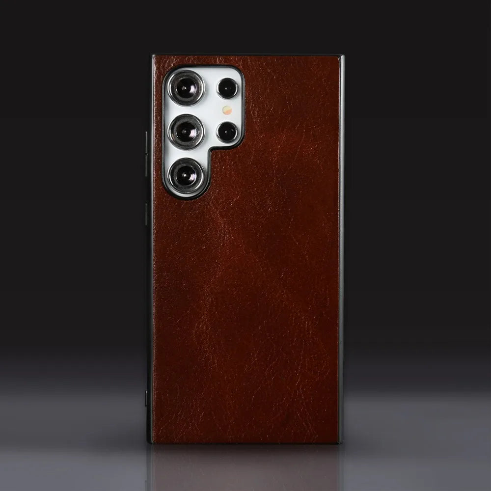 Retro Genuine Leather Phone Case for Samsung Galaxy S26 Ultra S23 Plus S24Ultra S23Ultra S22Ultra S21FE Luxury Back Cover Cases