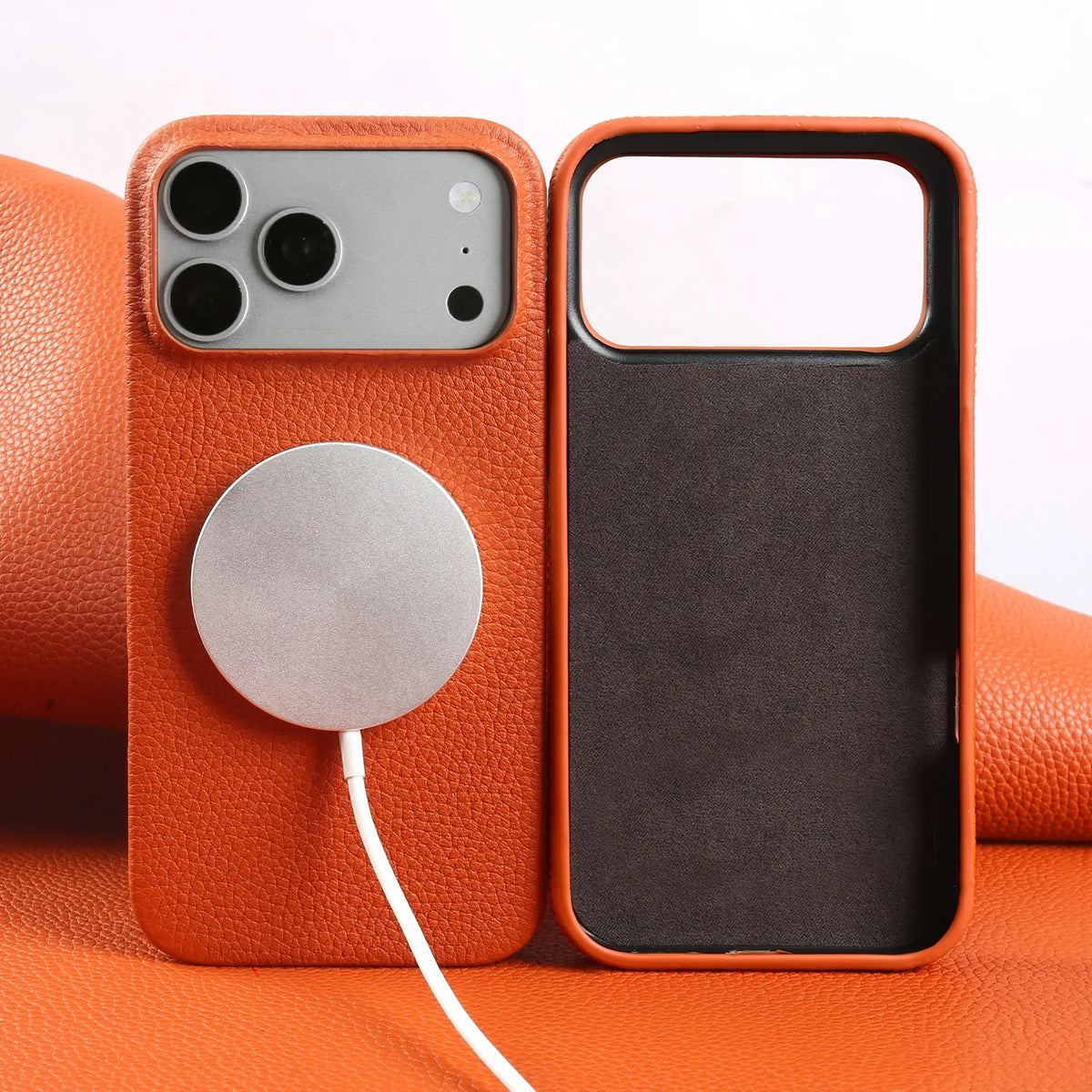 Litchi Genuine Leather Case for iPhone 17 Pro Max 16 15 14 13 12 11 For Magsafe Luxury Genuine Leather Handmade Phone Cover