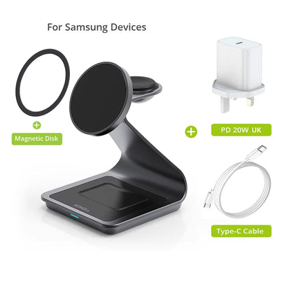 Bonola Magnetic 3 in 1 Wireless Charger Station for Samsung S24 Ultra/S25/26 Fast Charging Stand for Galaxy Watch 8/7/6/Earbuds