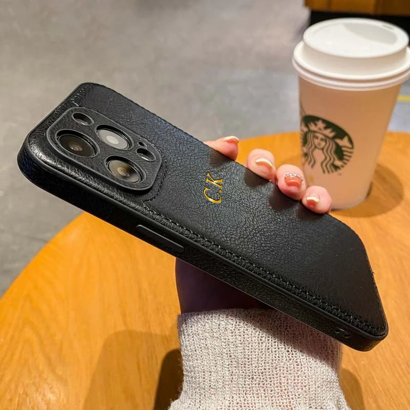 Personalized Name Classic Leather Case For iPhone18 17 16 15 14 13 12 11 Pro Max 17Air Luxury Customized Initials Engraved Cover