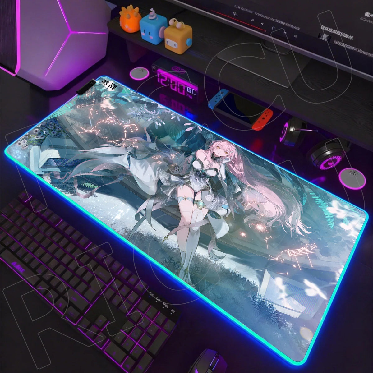 RGB HD XXL Mousepad Game Wuthering Waves Aemeath Mouse Pad Rug Desk Mat Computer Gaming PC Accessories Rubber Keyboard LED Mats