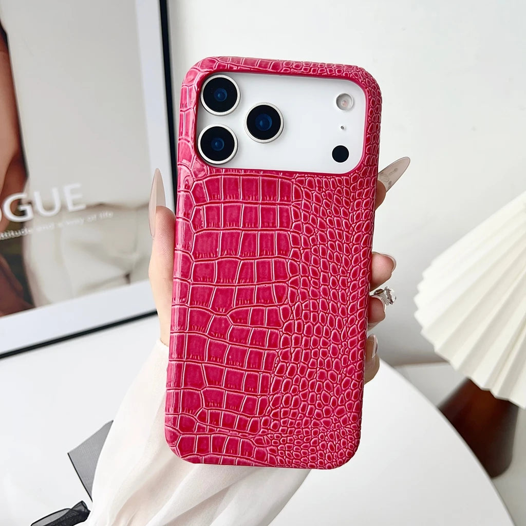 Advanced Solid Color Glossy Crocodile Skin Pattern Shockproof Protective Phone Cover Case for iPhone 17 16 15 14 Pro Max 17Air