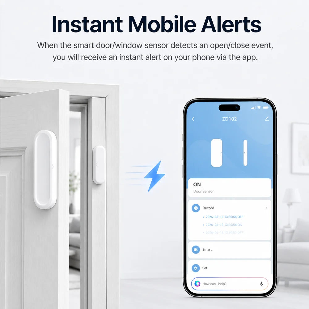IP65 Tuya WiFi Door Window Magnetic Sensor Wireless Connection Smart Home Protection Waterproof Door Detectors Automation