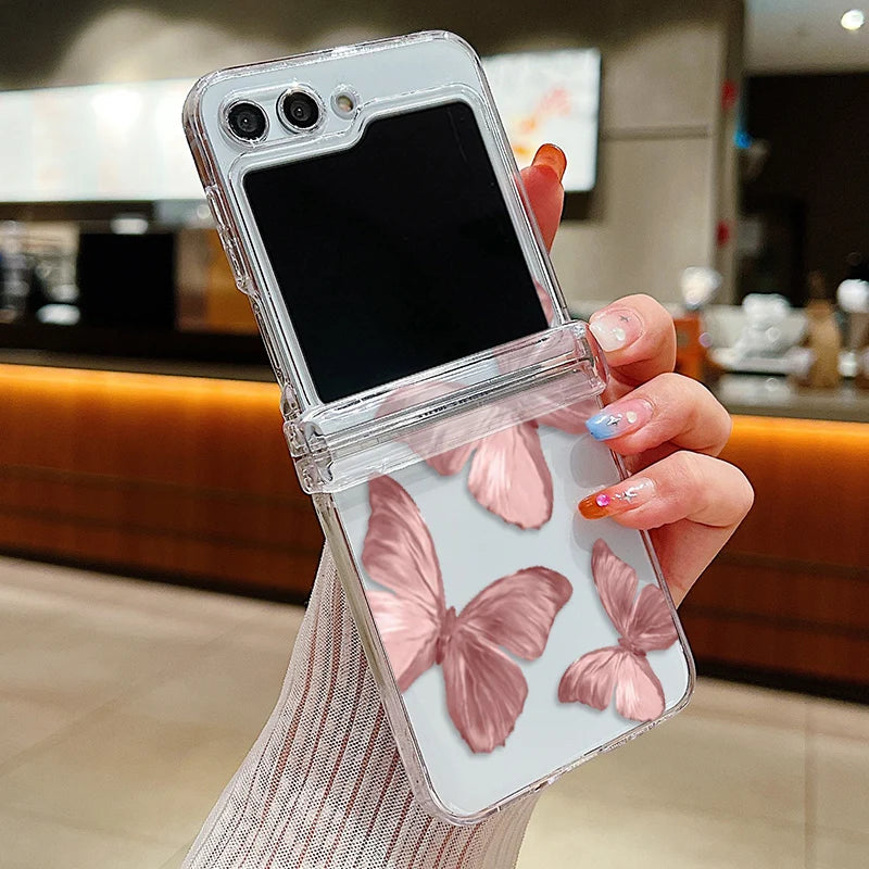 Butterfly Pattern Clear Case For Samsung Galaxy Z Flip 8 7 FE 6 5 4 3 5G Hard PC Folding Cover For Samsung Z Flip8 Flip7 Flip6