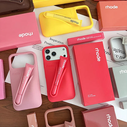 With Box Lipstick Rhod Phone Case for iPhone 16 17 Air 15 14 13 12 11 Pro Max Plus Makeup Lip Gloss Holder Silicone Back Cover