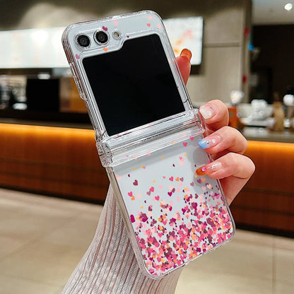Transparent Love Flower Phone Case For Samsung Galaxy Z Flip8 Flip7 FE Flip 8 7 6 5 4 3 5G Flip5 Flip6 Shockproof Hard PC Cover