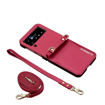 Crossbody Cards Solt Wallet Leather Case For Samsung Galaxy Z Flip 8 7 FE 6 5 4 3 5G Flip6 Flip7 Hand Strap Lanyard Pocket Cover