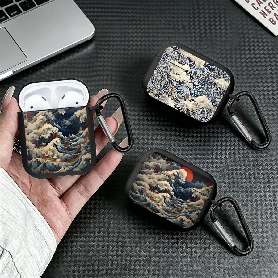 Wave Pavilion Sun Earphone Cases Cover With Hook Case For Airpods 5 Pro2 2 4 1 3 Pro3 Pro