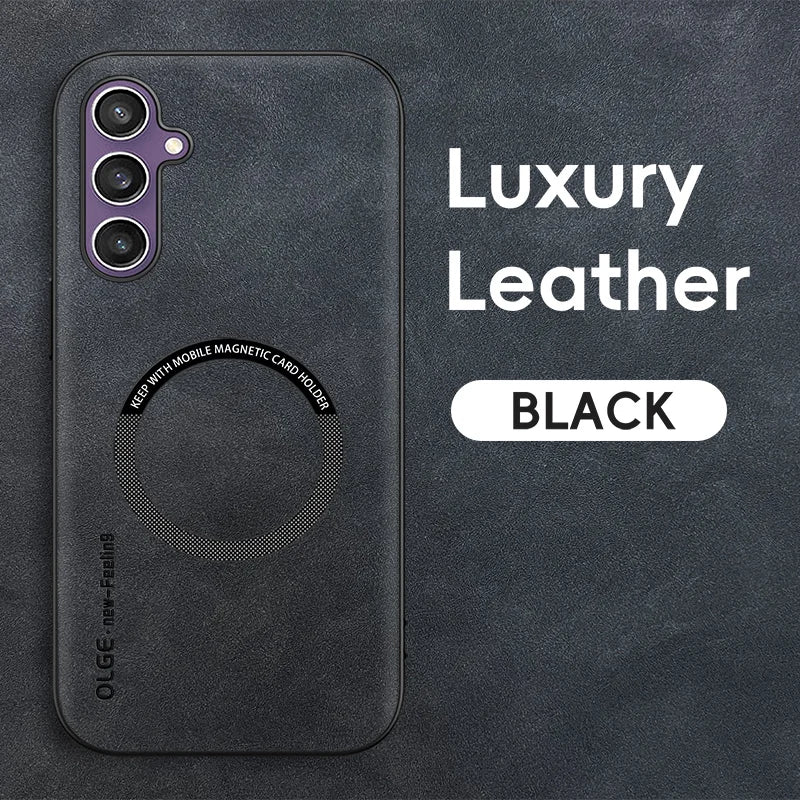 Luxury Leather For Magsafe Magnetic Wireless Charging Phone Case For Samsung Galaxy S26 S25 S24 S23 S22 Ultra Plus Back Cover