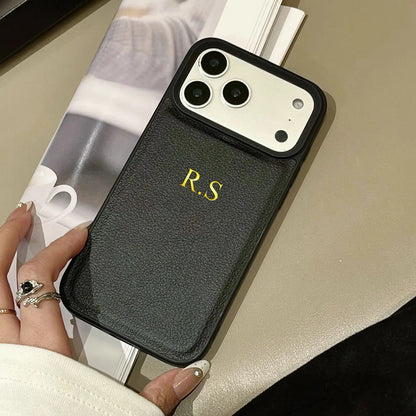 Personalized Luxury Faux Leather Custom Name Case for iPhone13 14 15 16 17 18Pro Max Plus Air Hot Gold Foil Embossed DIY Letters