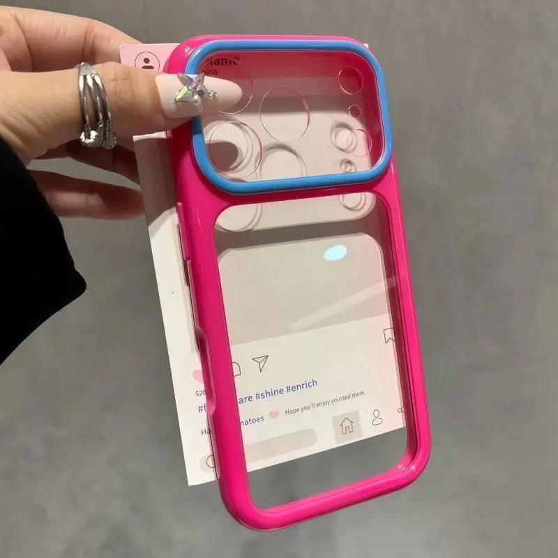 Luxury Candy Color Contrast Transparent Case for iPhone 17 16 15 18 Pro Max 14 11 12 13 Clear Ultra Slim Shockproof Ins Cover