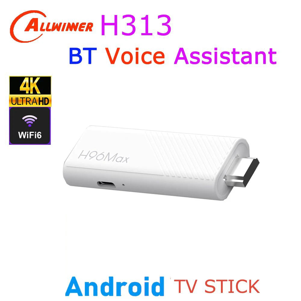 Android TV Stick H96 Max H313 Allwinner Quad Core 4K Wifi6 BT Voice Assistant Remote Control Media Player Smart TV Box