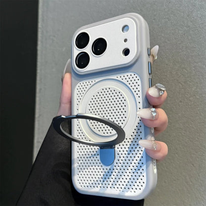 Luxury Dissipation With Holder Heat Phone Case For iPhone 17 Pro Max 12 13 14 15 16 Plus Magnetic Stand Matte Bumper Back Cover