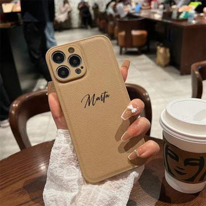 15 16 17 18Pro Max Case DIY Name Personalised Customized Leather Luxury Cover For iPhone 11 12 13 14 15 16 17 Air 18Pro Max Gift