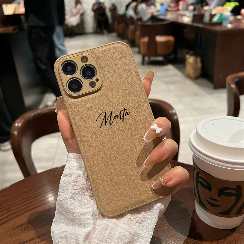15 16 17 18Pro Max Case DIY Name Personalised Customized Leather Luxury Cover For iPhone 11 12 13 14 15 16 17 Air 18Pro Max Gift