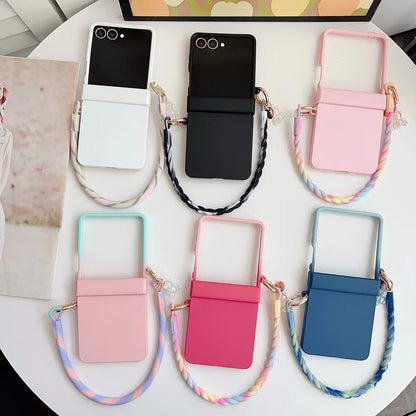 Skin Feeling Wireless Magnetic Lanyard Phone Case For Samsung Galaxy Z Flip 3 4 5 6 7 8 Macaron Gradient Cord PC Hard Shell