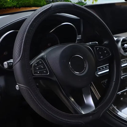 Artificial Leather Three-dimensional Embossed-car without Inner Ring Steering Wheel Cover Auto Parts for 14.5-15 Inches