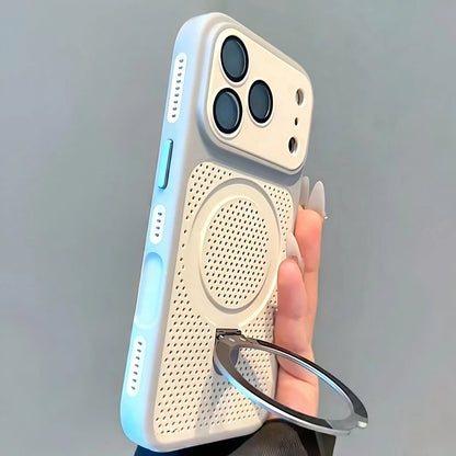 Luxury Dissipation With Holder Heat Phone Case For iPhone 17 Pro Max 12 13 14 15 16 Plus Magnetic Stand Matte Bumper Back Cover