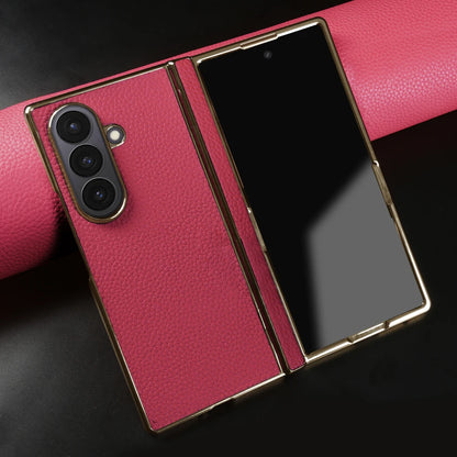 Lychee Genuine Leather Case For Samsung Galaxy Z Fold 8 6 5 4 Fold8 Ultra 8wide Fold7 Fold5 Fold6 Phone Cases Cover Funda Coque