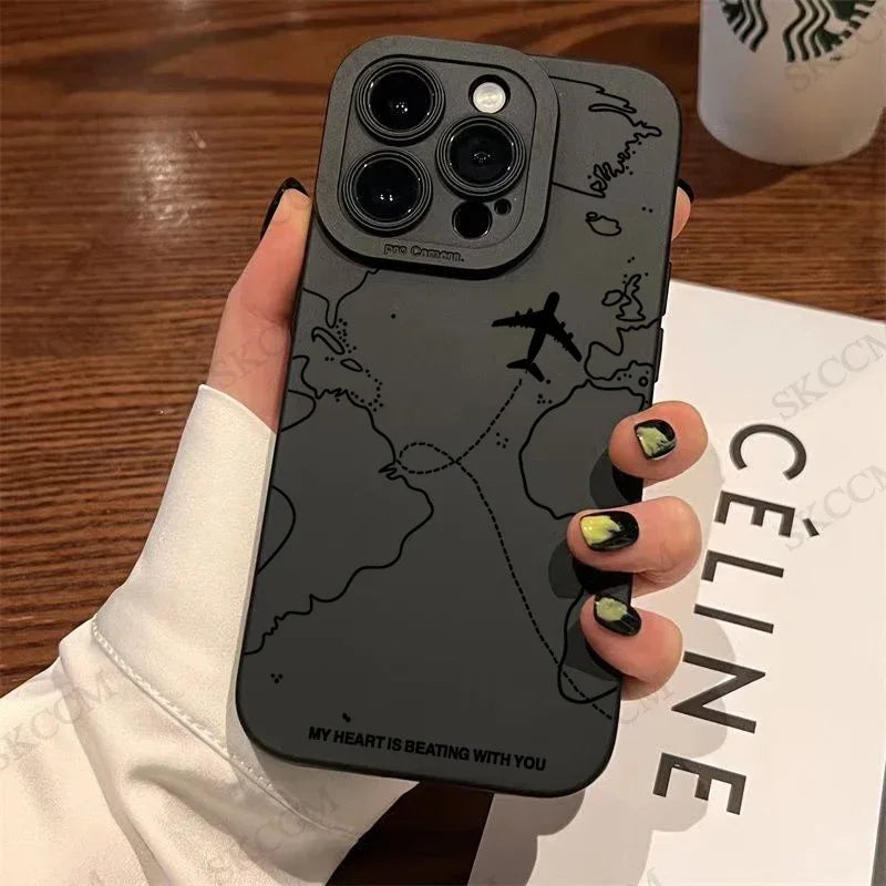 Travel-nspired Airplane Route Desian Phone Case For iPhone 17 16 15 14 13 12 11 Pro Max Mini 8 7 Plus XR XS Soft Silicone Covers