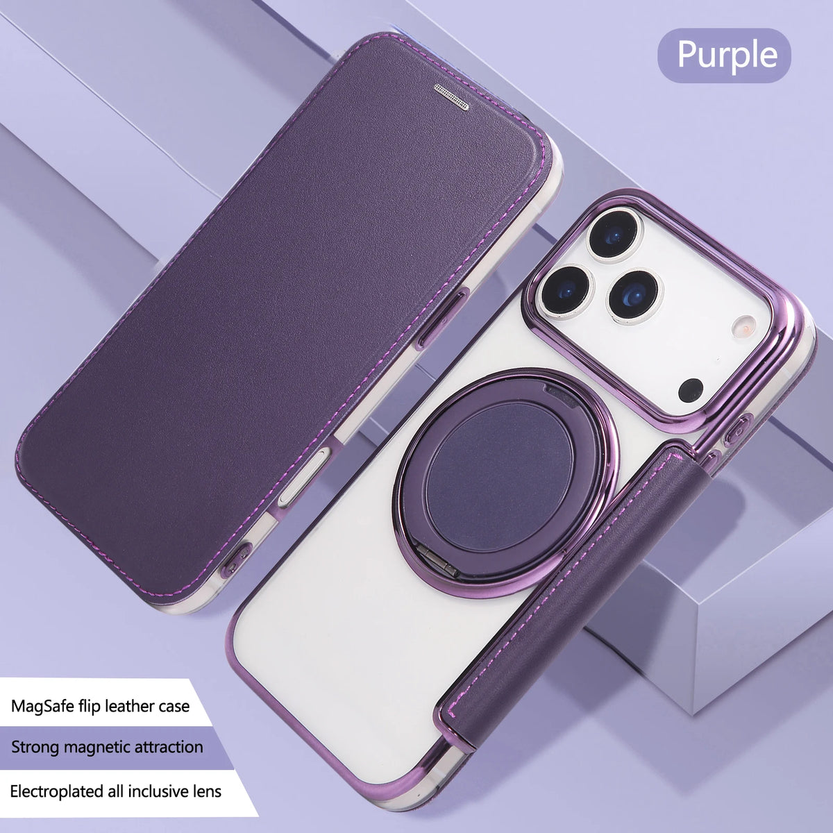 360 Rotating Bracket Magnetic Leather Case for IPhone 17 Pro Max 16 Plus 15 14 Shockproof Comfortable Grip RFID Bag Book Cover