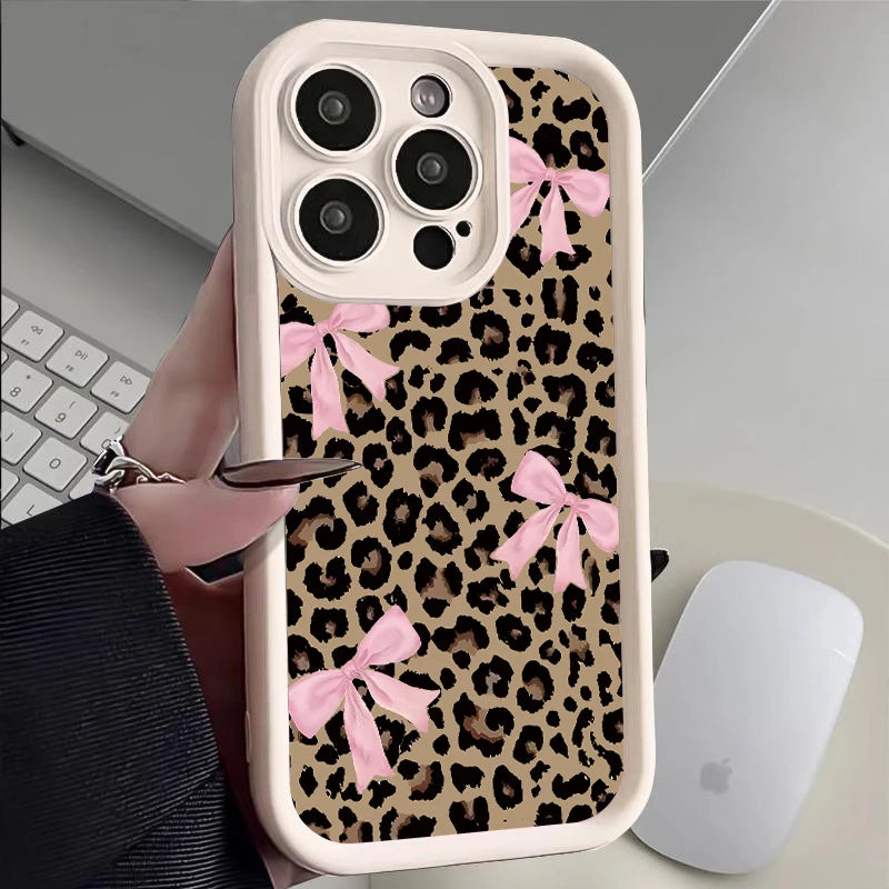 Leopard Print Bow case for iphone 11 12 13 14 15 16 17Pro Max Plus  AIR Series Waterproof Shockproof Anti-Fall Scratch Resistant