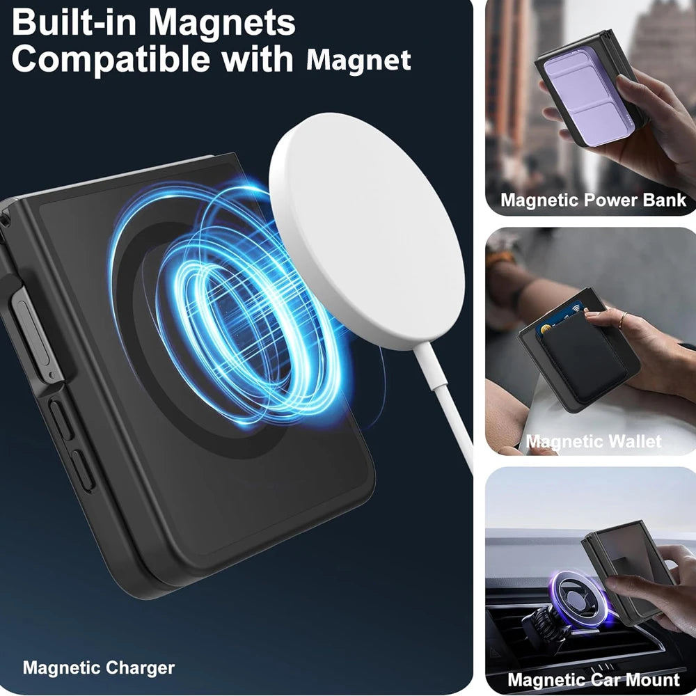 UYUXIO Translucent Magnetic Mobile Phone Case for Samsung Galaxy Z Flip 7 8 Wireless Charging Cases Rugged Cover with Magnet