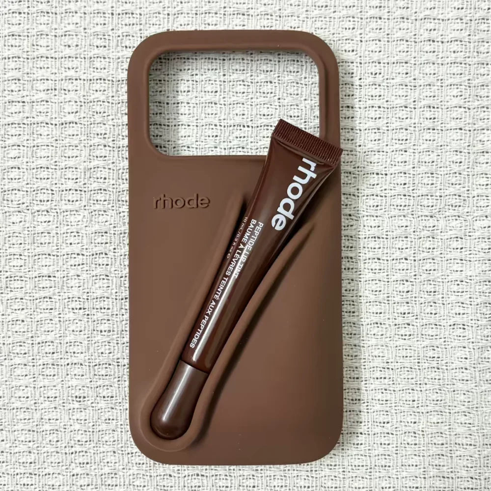 With Lipstick&Box Lip Gloss Holder Phone Case For iPhone Air 17 16 15 14 13 12 Pro Max Rhode Lipstick Trendy Silicone tpu Cover