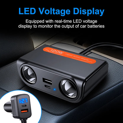 7 in 1 USB Type C Socket 120W Car Cigarette Lighter Splitter 12V 24V Fast Charger Phone Power Adapter for Car DVR GPS Dashcam