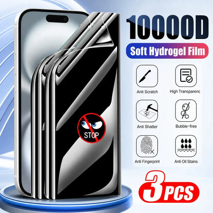 3PCS Privacy Hydrogel Film For iPhone 15 15 Plus 16 16e 17 18 Anti Spy Screen Protector For iPhone 15 Pro 16 Pro 17 Pro 18 Pro