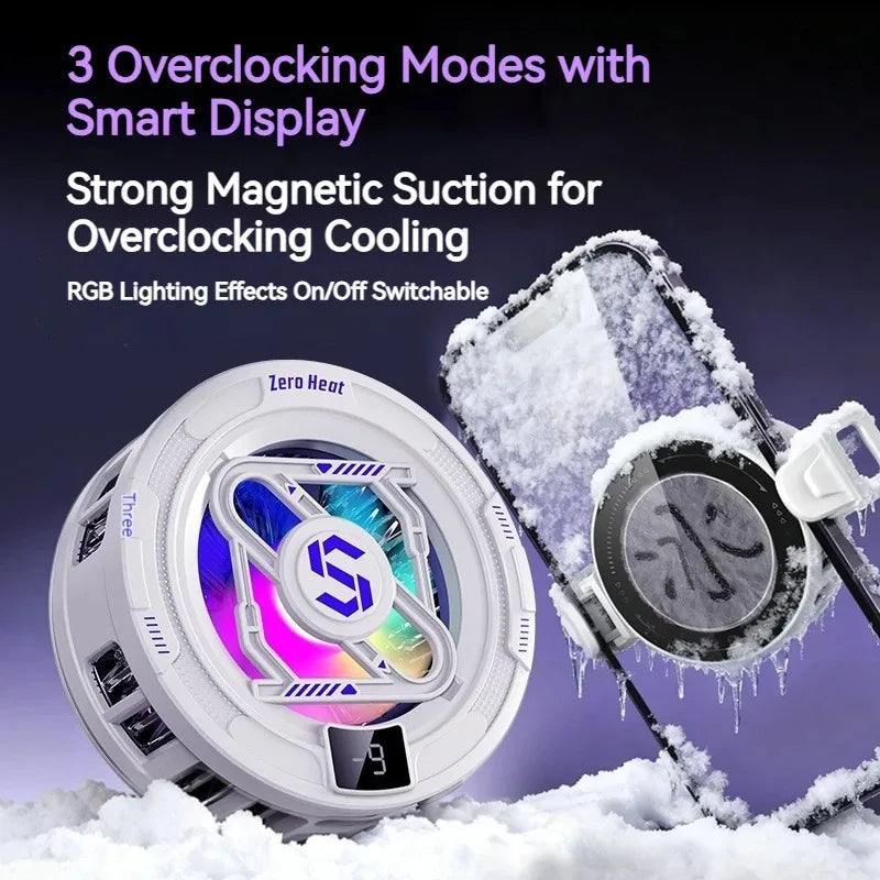 K52 AI Mobile Cooler Magnetic Back-clip Ice Cooling Radiator Digital Display RGB Light Gaming Cooler Temperature Control