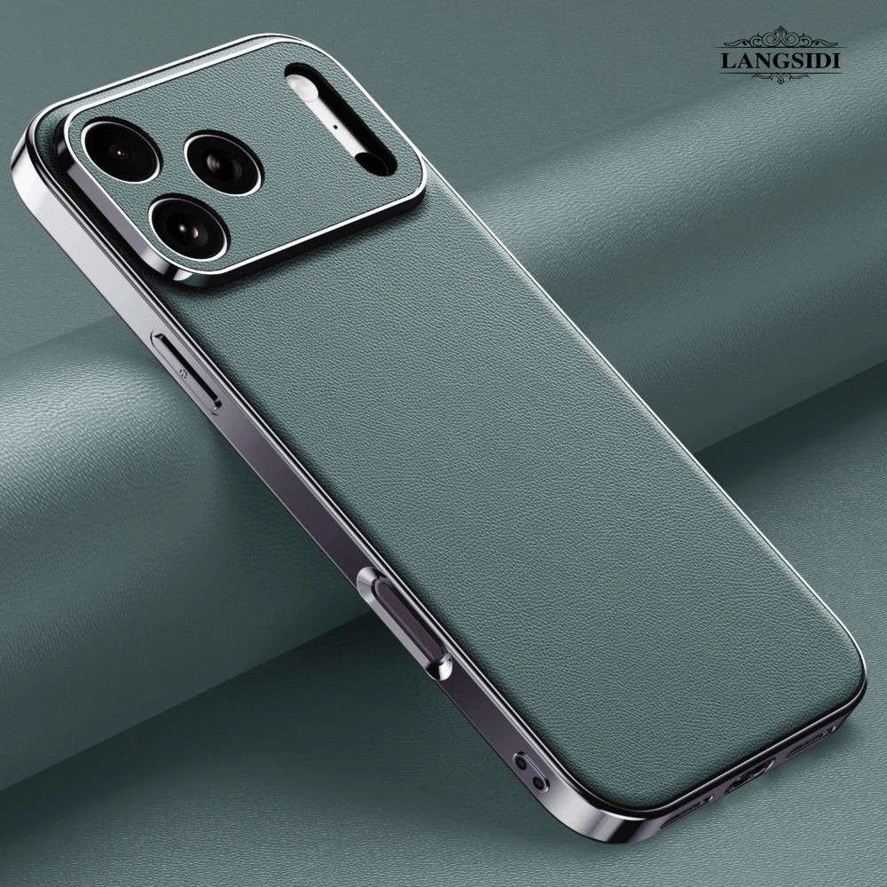 Luxury Leather Phone Case for iPhone 17 16 15 14 Pro Max Air 17Pro 16Pro Full Lens Protection Back Cover