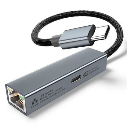 2 in 1 USB Type C to RJ45 USB-C Converter HUB PD 60W Fast Charging Type-C Network Card Lan Gigabit Adapter Cable For PC Notebook