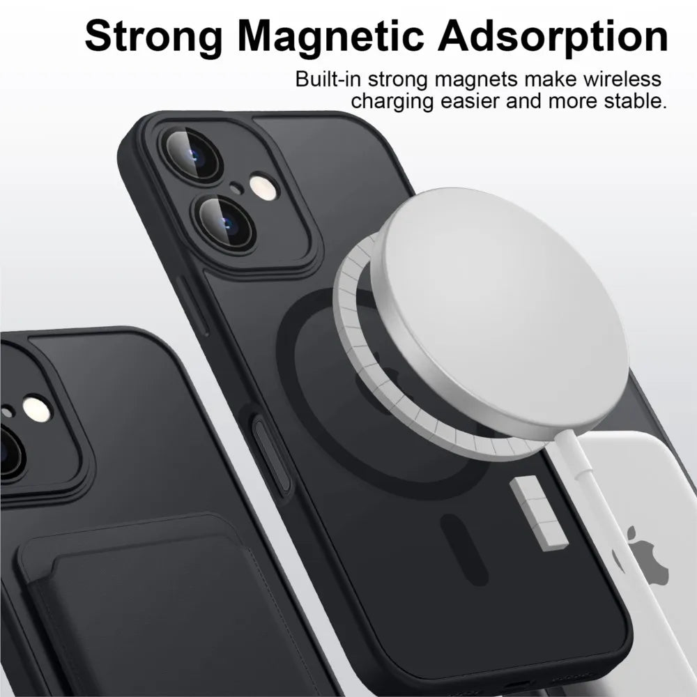 Luxury Magnetic Matte Translucent Shockproof Case For iPhone 11 12 13 14 15 16 Plus 17 Pro Max For Magsafe Wireless Charge Cover