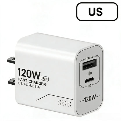 120W GaN USB C Charger 2-Port Fast Charging Phone Charger Power Adapter For iPhone Samsung Xiaomi Type C US Plug Wall Charger
