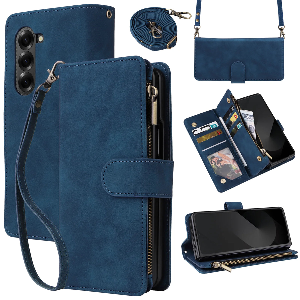 Premium Leather Business Phone Case For Samsung Galaxy Z Fold 8 Zipper Wallet Card Slots Magnetic Flip Cover For Fold 7 6 5 4 3