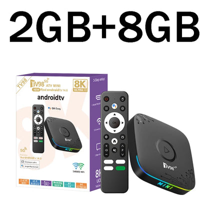 TV Stick TV98 ATV Mini Android 14.0 Quad Core 2G 16G Support 8K 4K HDR10+ 4G 5G Dual Wifi BT5.0 Media Player Voice Remote Smart