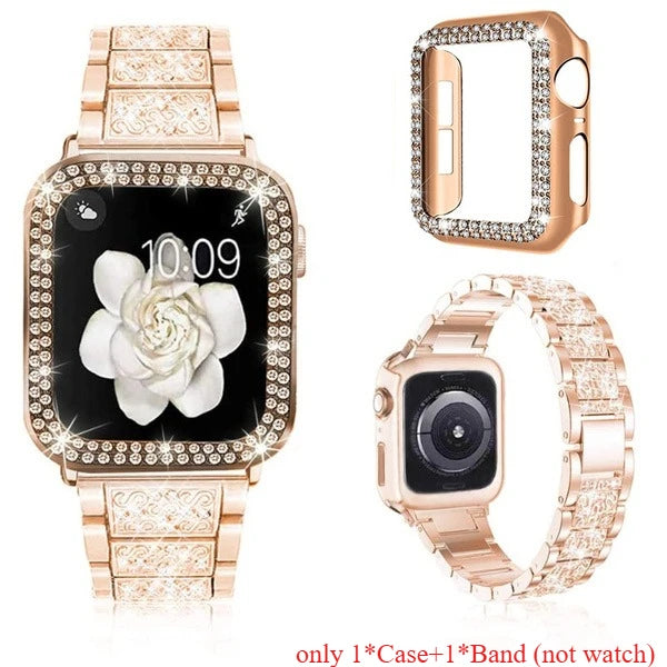 Chains Strap Case+Strap Metal Band Women Bracelet For Apple Watch 49mm 46mm 44mm 42mm 40 38mm for iWatch 10 9 8 7 6 5 SE 4 3 2 1