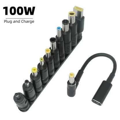 100W USB C to DC Power Adapter Kit 10 Tips Universal Laptop Charger Converter For Lenovo HP Dell Asus Acer Samsung Notebook Home