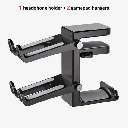 2-in-1 Controller Headphone Stand for Desk 2 Gamepad Hangers 360° Rotating Headset Holder Adjustable Clamp-on Under Desk Hook