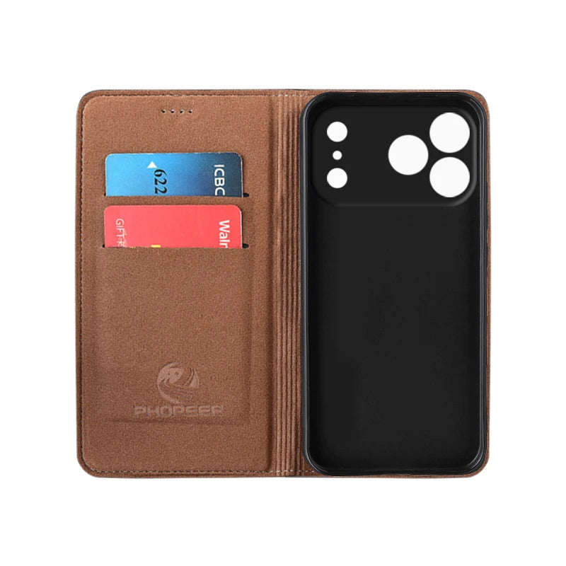 Flip Case For APPLE iPhone 17 17Pro Air Pro Max Genuine Leather Magnetic Cover Luxury Cowhide Grid Pattern Wallet Cases Covers