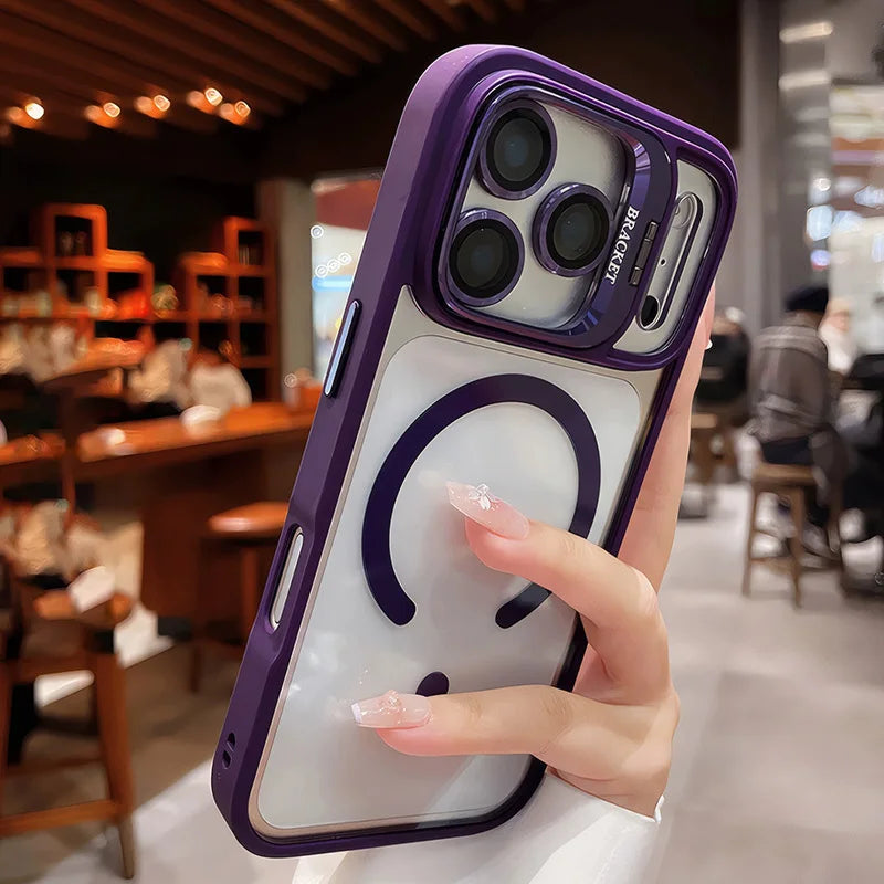 Luxury for Magsafe Magnetic attraction Bracket Case for IPhone 17 16 15 13 12 Pro Max 14 Plus Lens Holder Protection Clear Cover