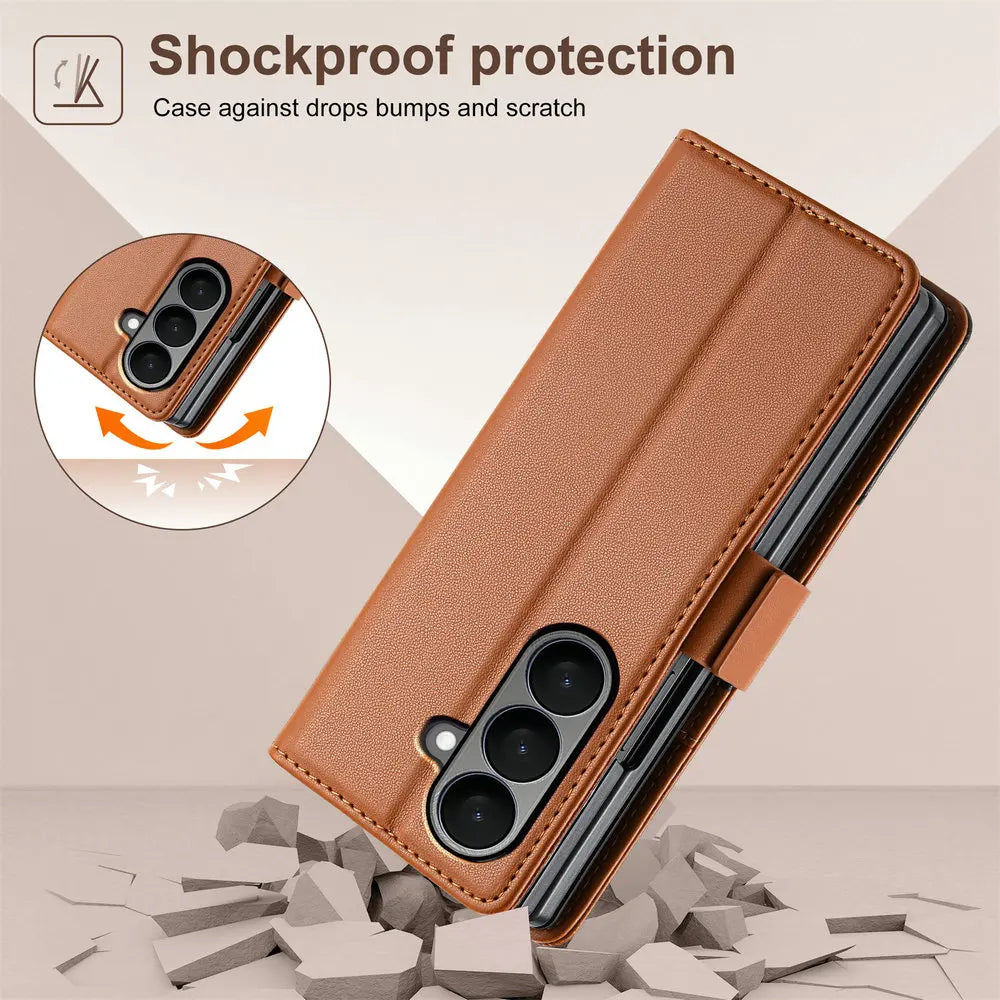 Luxury Leather Wallet Cover for Samsung Galaxy Z Fold 7 5G 2025 Flip Case Magnetic Book Business ZFold 3 4 5 6 Fold7 RFID Cover
