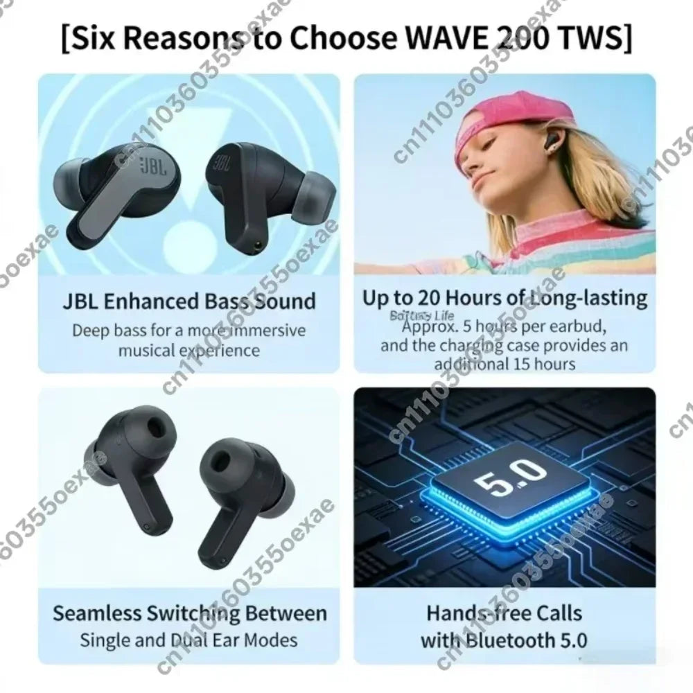 JBL WAVE 200 TWS True Wireless Bluetooth Headset in-Ear Sports Gaming Music