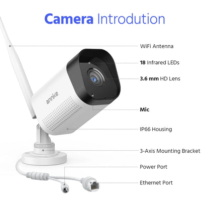 ANNKE 4K Wifi Security Camera IP66 Weatherproof Outdoor Surveillance Camera Night Vision Wireless CCTV Camera for Wireless NVR