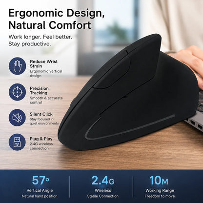 Vertical Wireless Ergonomic Mouse,Dual-Mode Bluetooth/2.4G Rechargeable Silent Optical RGB Gaming Mice For PC Laptop Desktop