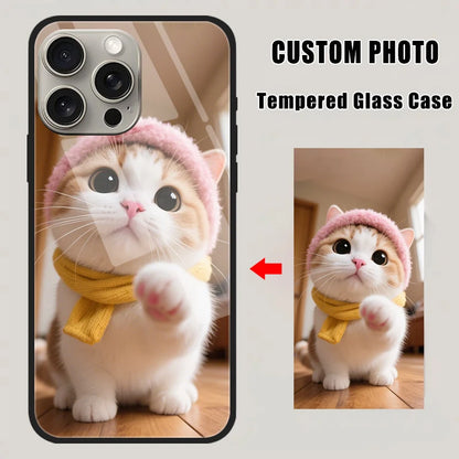 Custom Tempered Glass Case for iPhone 17 16 16E 15 14 13 12 11 Pro Max 6 7 8 Plus x xs SE 17 air DIY Personalize Picture Cover