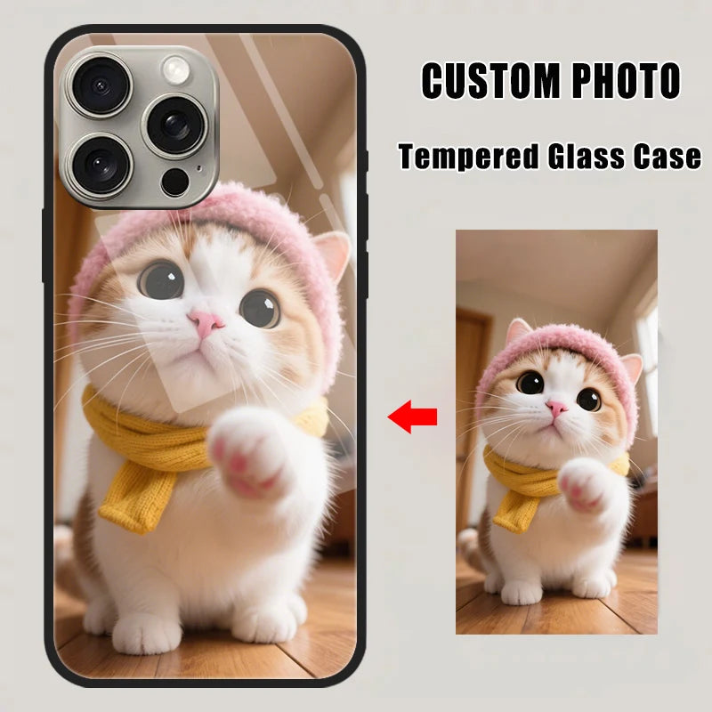 Custom Tempered Glass Case for iPhone 17 16 16E 15 14 13 12 11 Pro Max 6 7 8 Plus x xs SE 17 air DIY Personalize Picture Cover